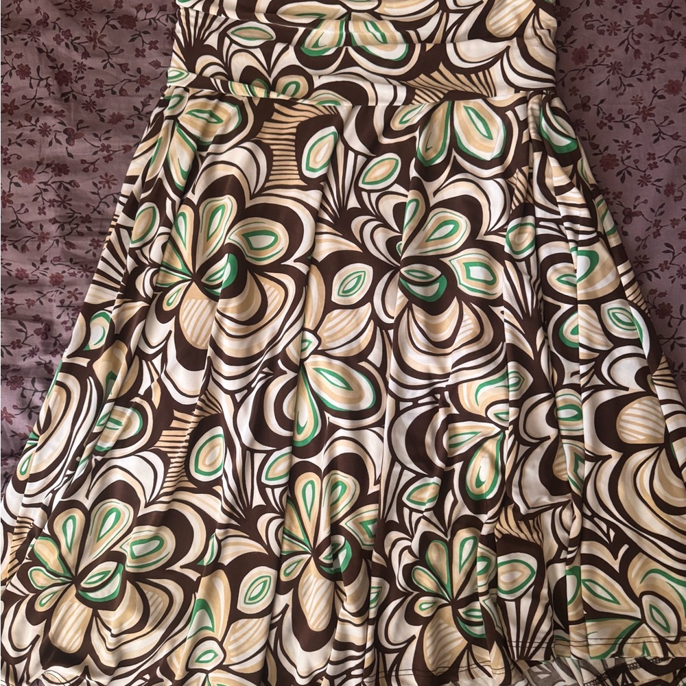 Lapis Fold Over Floral Skirt in Brown, Cream & Green